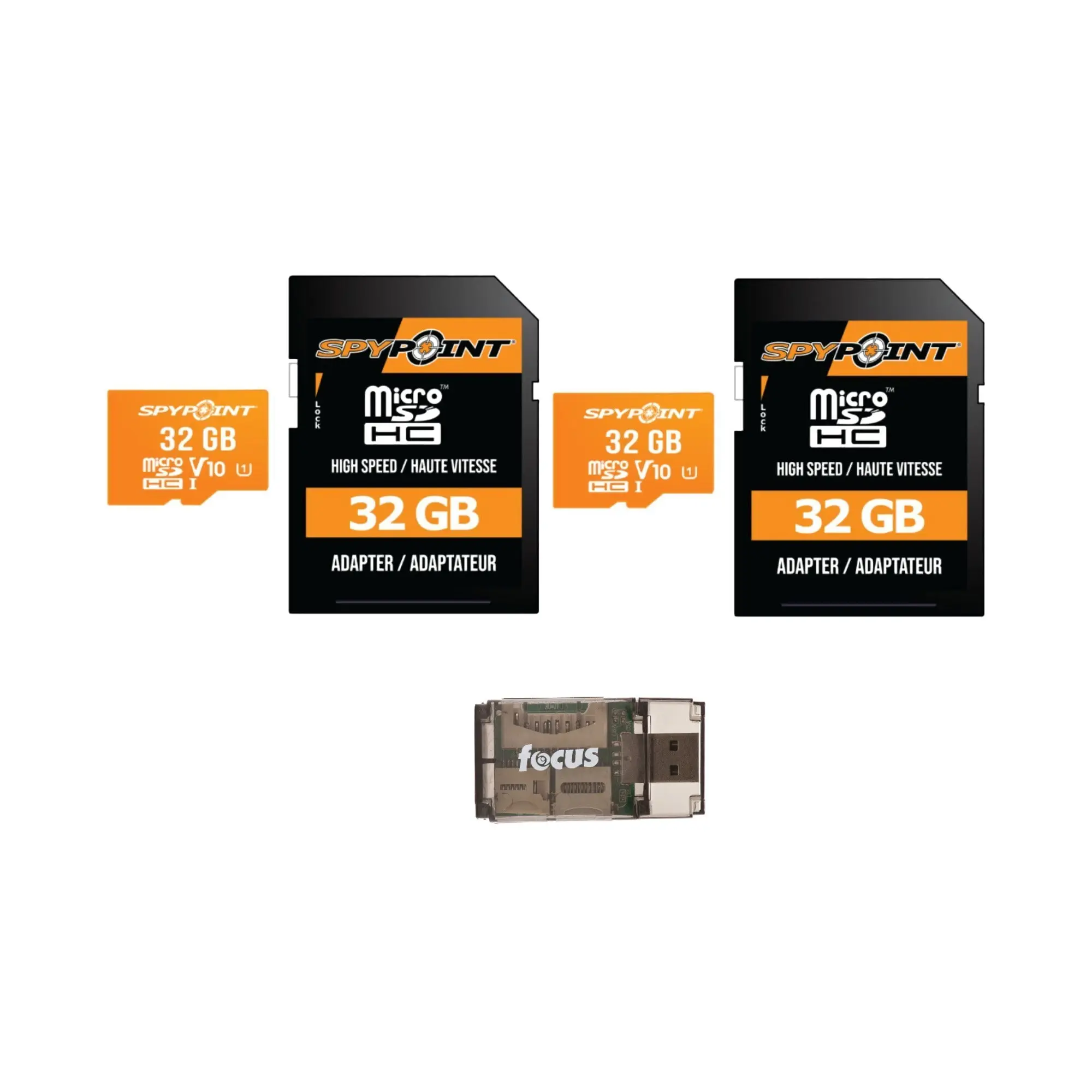 Spypoint 32GB MicroSDHC Memory Card 2-Pack Bundle with High Speed Class 10 3-in-1 Reader Adapter & USB 2.0 Card Reader for Focus Camera, PC Data Transfer Support