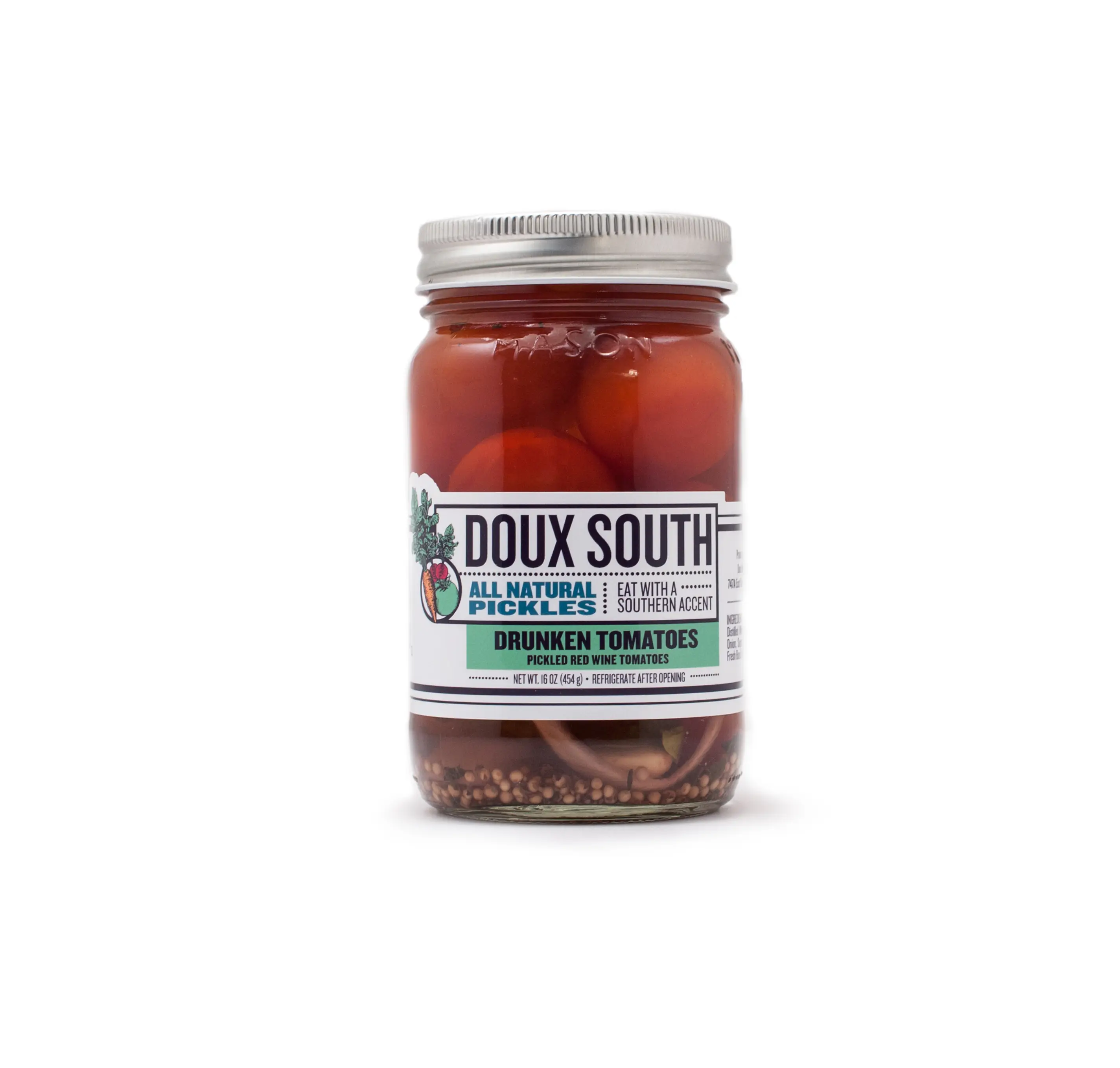 Doux South Pickled Cherry Tomatoes - Red Wine Infused, 16 OZ, with Garlic, Ideal for Dips & Sauces