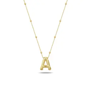 Bubble Letter Necklace Trendy Balloon Initial Pendant Dainty Charm A-Z Custom Name Necklace Layer Wear-Resistant Jewelry for Women 18''+2'' Extension