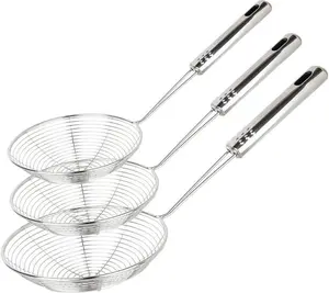 Spider Strainer Set of 3 Asian Strainer Ladle Stainless Steel Wire Skimmer Spoons with Handle for Kitchen Use, 30.5cm, 32cm, 35cm - Utensils Sturdy Silver