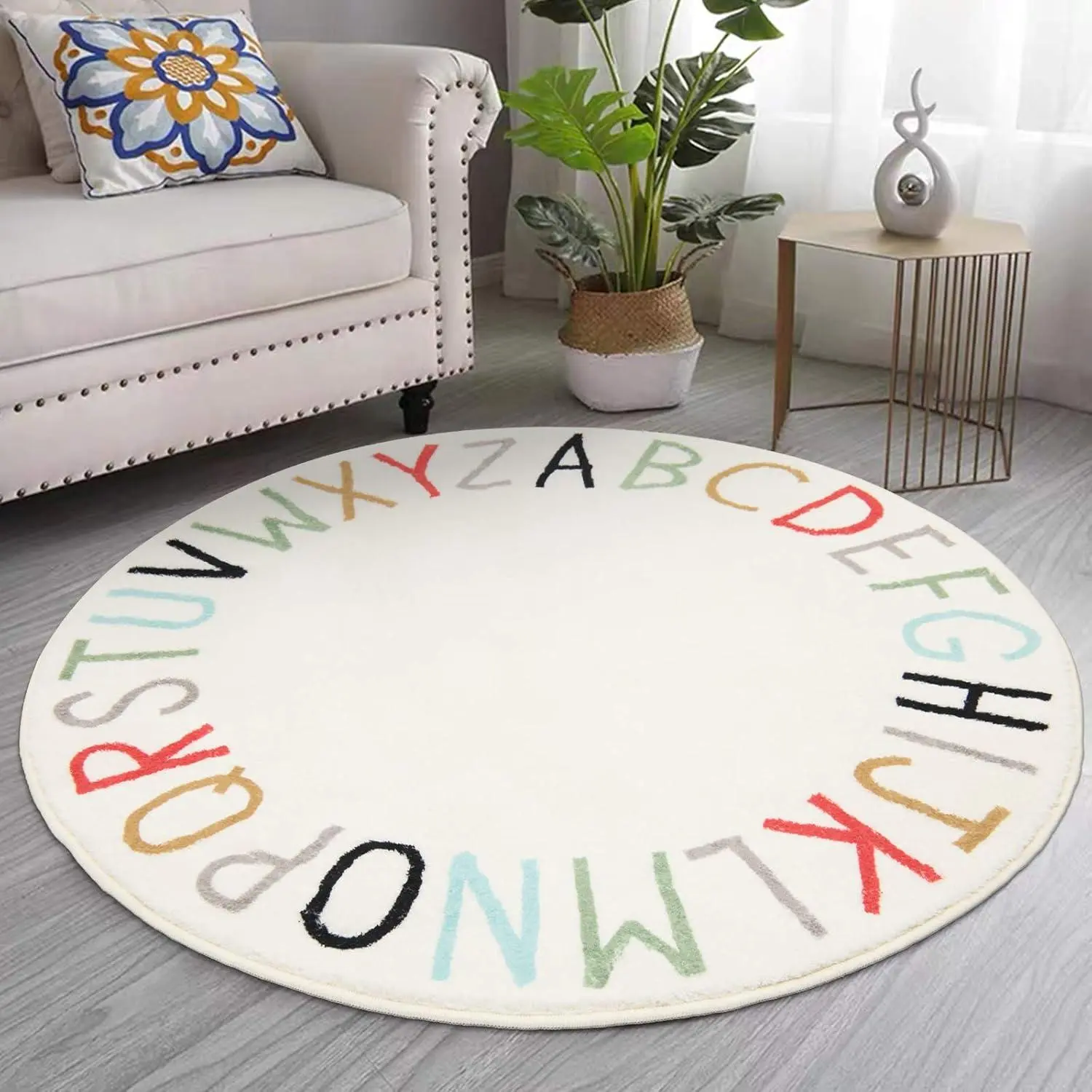 Creative English Alphabet Pattern Round Rug, Letter Pattern Rug, Non-slip Soft Floor Mat, Decorative Carpet for Home Living Room Bedroom