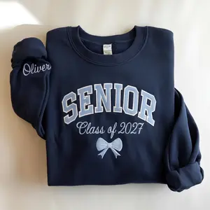 [MADE IN US] Embroidered Senior Sweatshirt, Class of 2027, Personalized Cheer Gift, Coquette Crewneck, Custom Names For Boys/Girls,