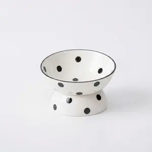 Hollywood Style Polka Dot Ceramic Cat Bowl, High-Heeled Spine Protection, Anti-Spill Large Opening, Easy Clean, Cute Mushroom Shape