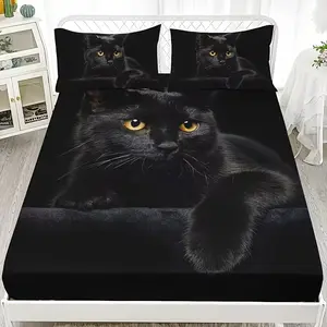 3pcs Cute Cat Pattern Bedding Set, High-Definition Digital Print, 100% Polyester, Ideal for All Seasons
