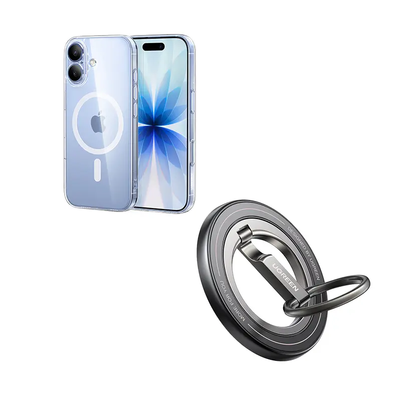 MagSafe Ring Holder & Magnetic Phone Case Bundle, Strong Magnetic Grip, 360° Rotating Kickstand, Shockproof Protective Case for iPhone 17 Pro summerwins