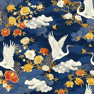 Japanese Cranes Pattern 6 Quilting Cotton Fabric