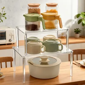 Transparent Acrylic Storage Rack, Layered Kitchen Organizer, Stackable Shelving for Cabinets, Desks, Countertops, Vertical Storage Solution