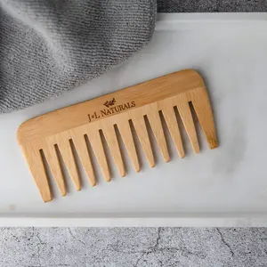 Bamboo Detangling Hair Comb - 100% Biodegradable Wide-Tooth Comb for Thick Curly Hair - Gentle Post-Shower Detangling Tool - 6" x 2.5"