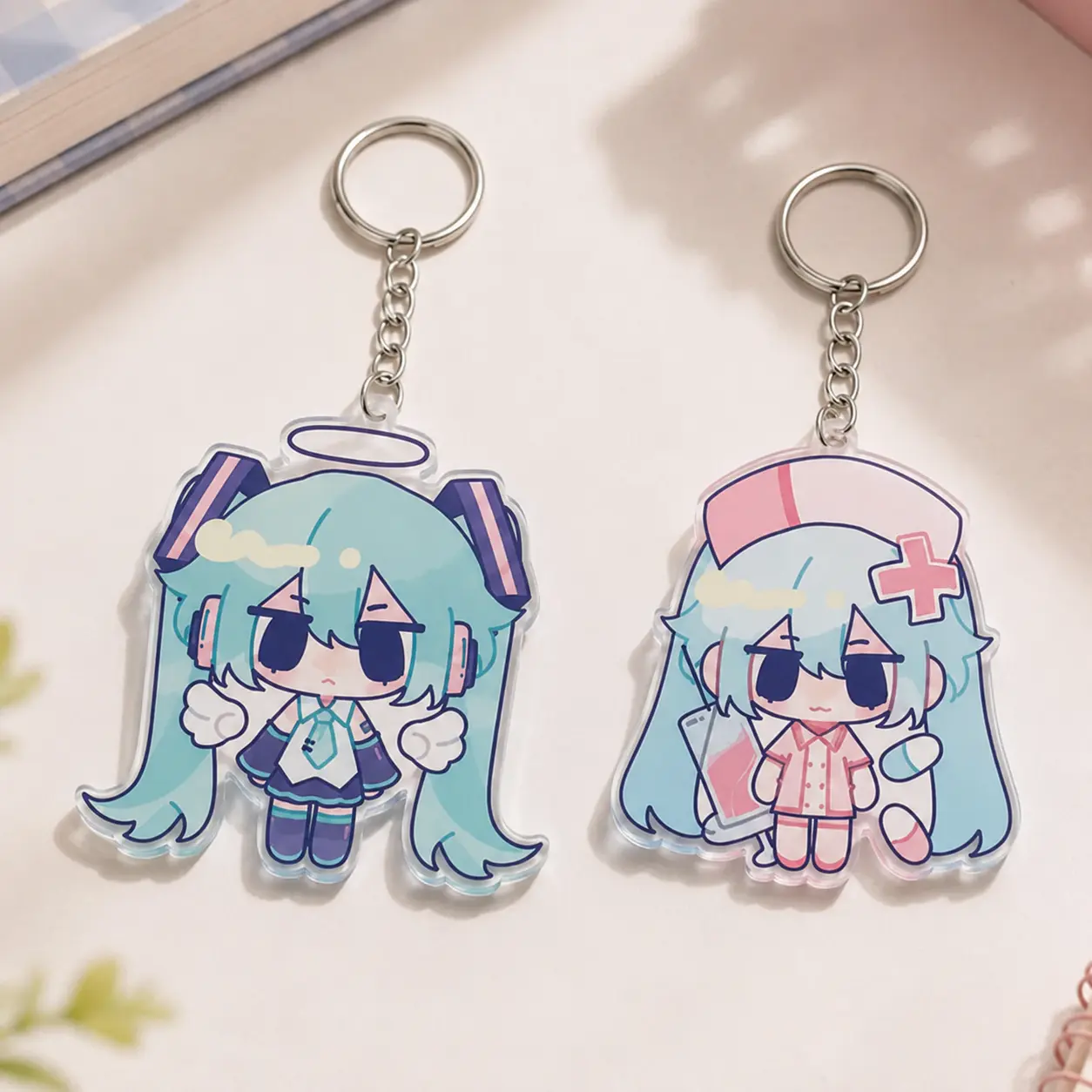 Anime Miku Keychain Set - Anime Theme Kawaii Print Acrylic Double Pendant Charm, Cute Casual Use Cosplay Bag Accessory, Character Art, Acrylic Body