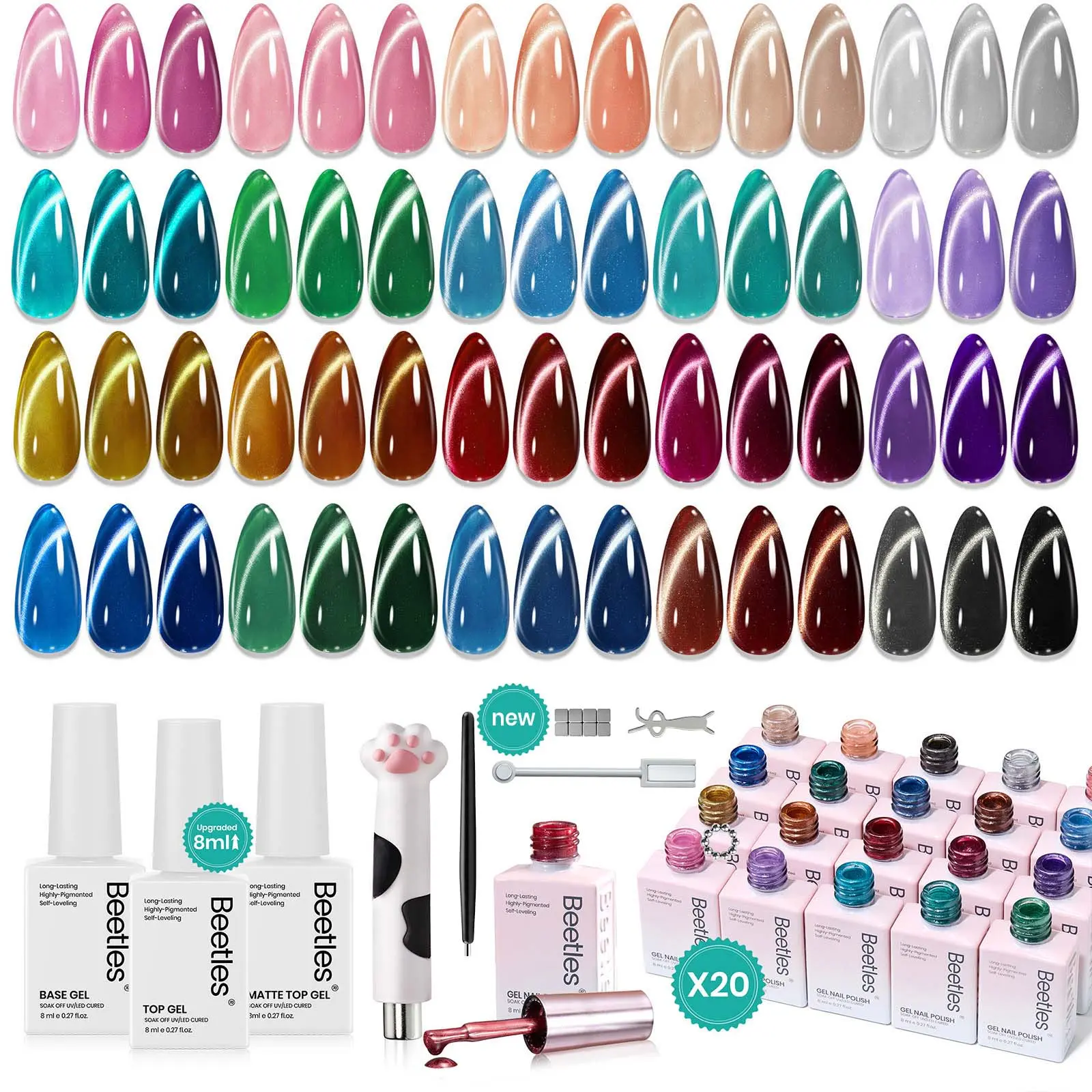 【Exclusive to TikTok】Beetles Cat Eye Gel Polish Manicure Box - 8ml Large Volume Soak Off UV LED Gel Nail Magnetic Shine Soak Off UV French Nail Art Salon DIY Manicure Gift for Women mothersdaygift Spring Nail Summer Nail Vacation Nail #SummerVibes