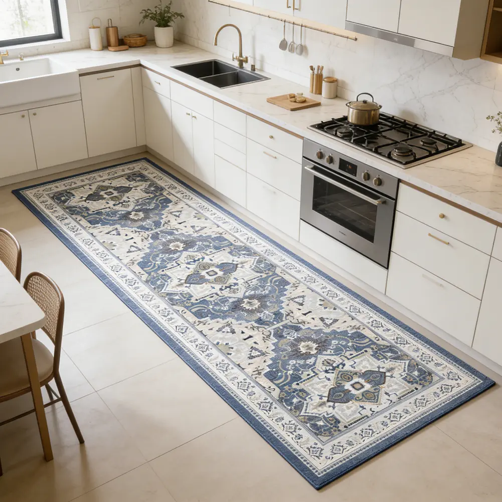 2‘x6’  Washable Boho Runner Rug, Non Slip Rubber Backing Low Pile Stain Resistant Carpet for Hallway Kitchen Bathroom Laundry Room, Pet & Kid Friendly