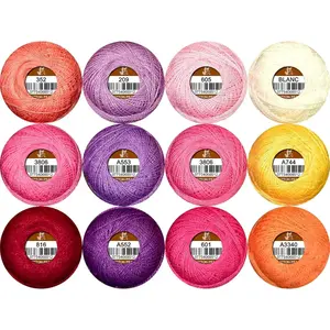 Double Mercerized Egyptian Long Staple   Thread Ball 10 Grams Rainbow Color Embroidery Thread 12 Colors per Box for Crochet Hardanger Cross Stitch Hand Embroidery,redpurple Series