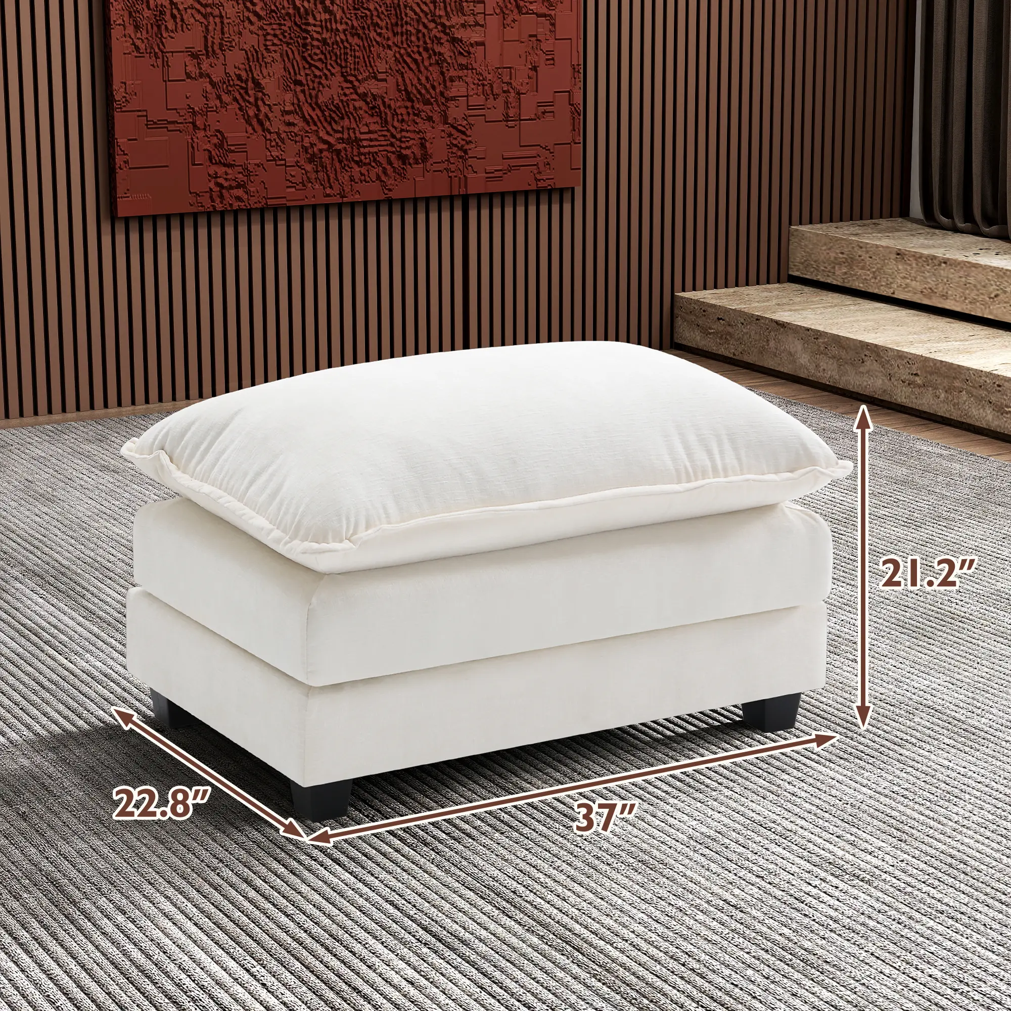 GuroMagicSofa 111.5'' L-Shaped Fluffy Modern Chenille Upholstered Lounge Sofa - 3-Seater Living Room Sofa with 2 Movable Ottomans, 5 Pillows for Apartment, Bedroom, Living Room Sofas, Chenille Upholstered Sofa