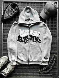 Y2K Retro Star And Letter Printed Full zipper Hoodies，Spring Autumn Harajuku Women And Men Fashion Hip Hop Long Sleeve Hooded ，Avant-Garde - Street Casual Spring/Fall Loose Zipper Pocket Patched，Autumn and Winter Gothic Coat preppy style