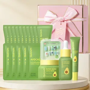 QUIYUM Avocado Skincare Spa Gift Set Includes Mud Mask, Eye Cream, Body Scrub, Essential Oil, Moisturizer & Sheet Mask, Packaged in Pink Box, Hydrating Nourishing Smoothing Moisturizing Skin Care Set