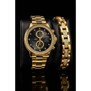 Citizen Eco-Drive Crystal Gold Chronograph Watch Set