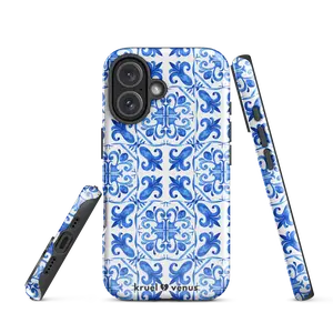 Kruel Venus Blue Mosaic Protective Case for iPhone® - Dual Layer Shockproof Cover with Polycarbonate Shell & TPU Inner Liner - Precise Port Alignments & Induction Charging Compatible