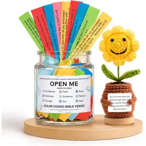 Bible Verses Jar,Gifts for Women Birthday Bible Verse Jar Set with Knitted Sunflower, Inspirational Gift for Sisters, Besties, Mom Gifts