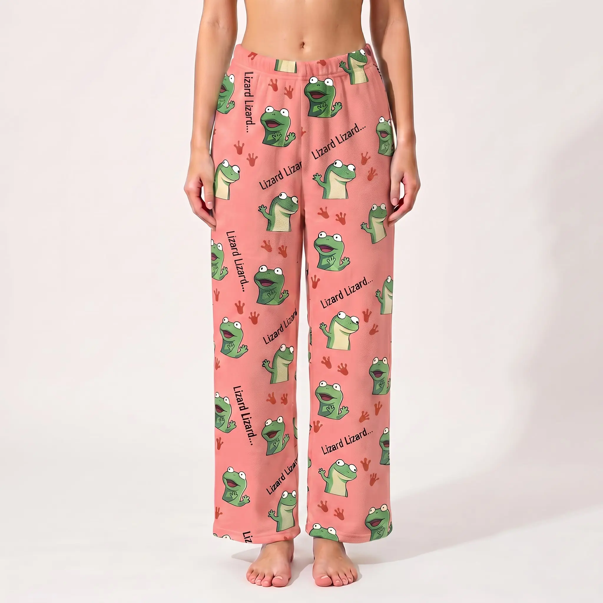 Women's Ghost-Style Funny Lizard-Patterned Red Pyjama Pants - Sleeveless Halloween Sleepwear & Loungewear Bottoms, Pyjamas