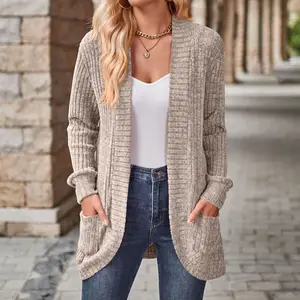 Women's Fashionable Cardigan Simple Solid ColorOpen Comfort Basic Cardigan Long Sleeve Tops