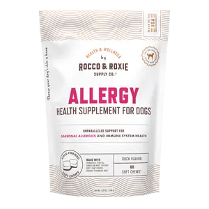 Rocco & Roxie Allergy Dog Chew - 60 Soft Chews with 6-Strain Probiotic, Fish Oil, & Tart Cherry for Seasonal Allergies & Immune Health