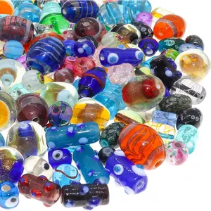 Assorted Glass Beads for  Making Adults, Bulk Glass Beads for Crafts, Lampwork Murano Bead Mix for Bracelets and Necklaces, Crafting Beads Supplies Kit, Large & Small Beads