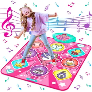 Unicorn Dance Mat, Dance Mixer Rhythm Step Play Mat, Pink Dance Pad with LED Lights, Adjustable Volume, Built-in Music, 5 Game Modes, Xmas B-Day Gifts for 3-12 Years Old Girls Toys