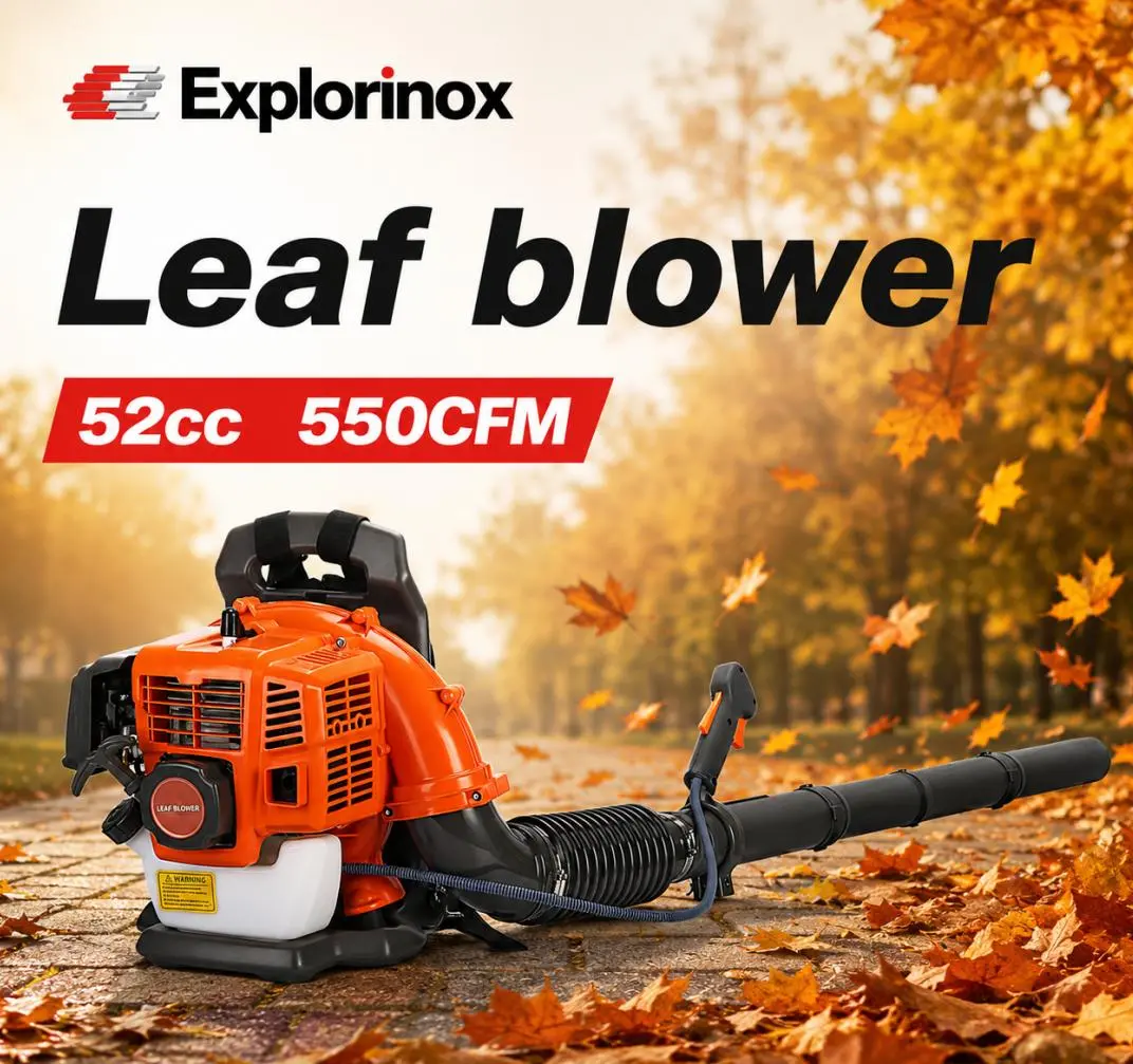 Explorinox 52cc Displ. Gas-Powered Backpack Leaf Blower with ABS-Metal Build, Adjustable Tube, Padded Backrest, Shoulder Straps, ABS Body Handles Daily Yard Duty, Blowers for Lawn Care Garden Tool