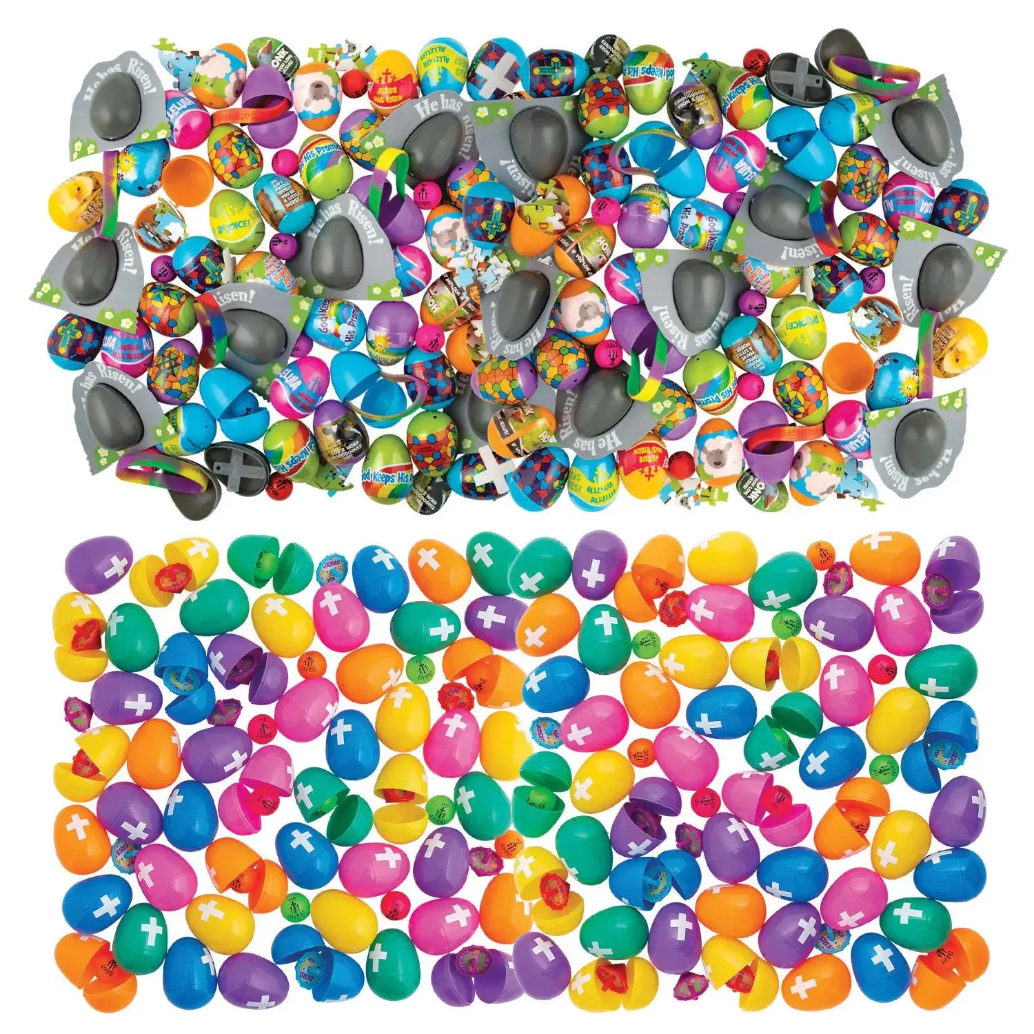2.5 in Plastic Religious Easter Egg Hunt Kit, 2008-Pc Pre-Stuffed with Prizes, Colorful Multicoloured Bright Festive Supplies for Indoor & Outdoor Home Parties (Home & Festive Party Supplies Category)