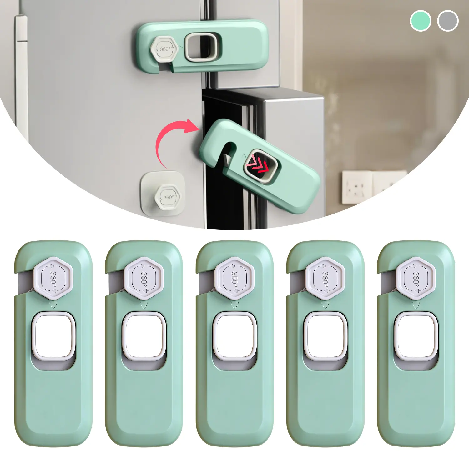 5-Pack Child Safety Appliance Locks, Adhesive Refrigerator and Oven Door Locks for Drawers, Dishwashers, Cabinets, Cupboards and Closets, Tool-Free Installation
