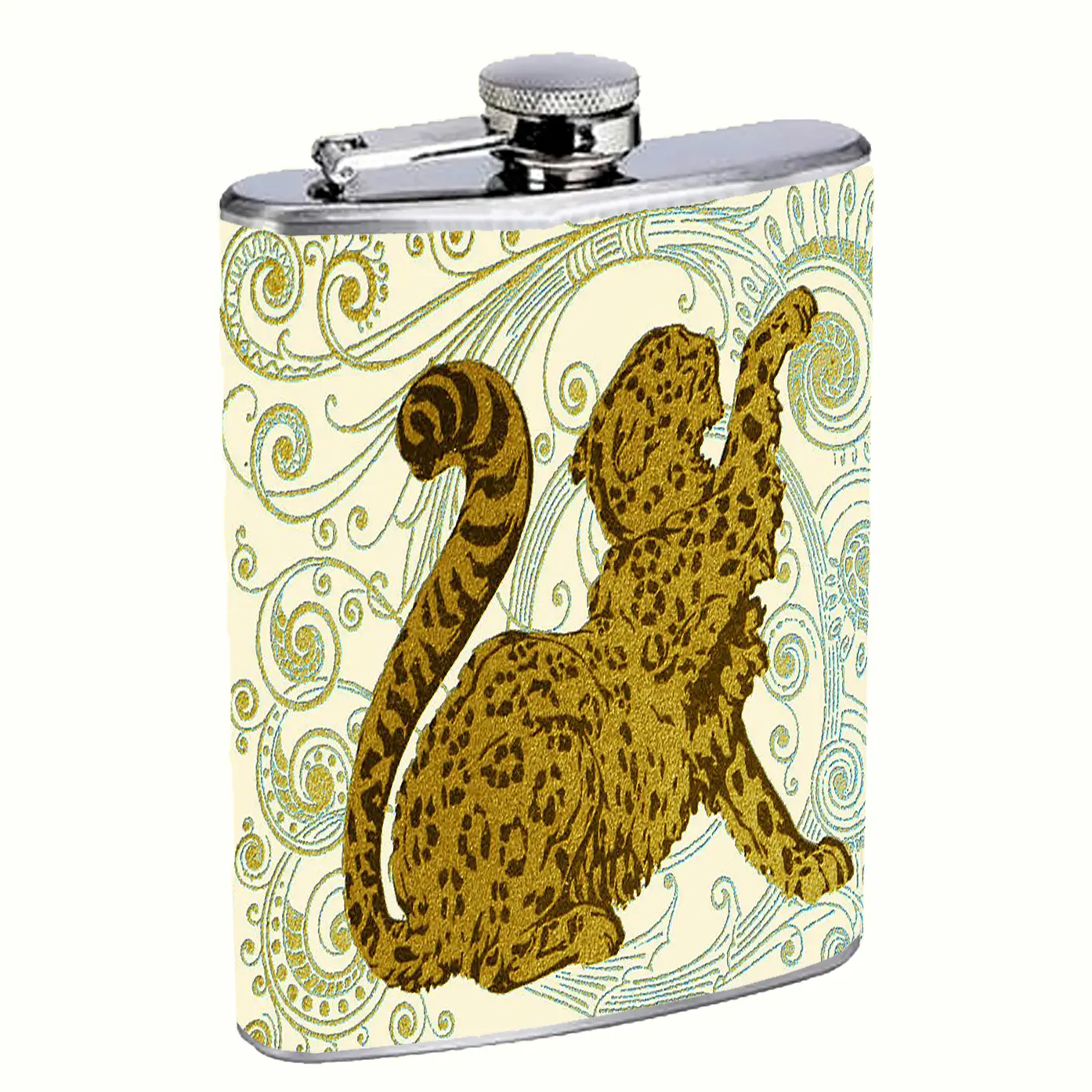 Cheetah Noveau Y2k Spiral 8oz Stainless Steel Flask