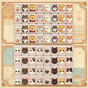 A Set of 65 Seaside Escape Matching Game Tiles Made of Melamine, Featuring Cute Pet Expressions, Easy to Carry, Suitable for Outdoor And Family Settings