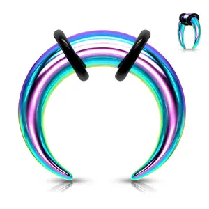 316L Surgical Steel Rainbow Anodized Pincher Septum Ring In 14 Gauge, 12 Gauge, Or 10 Gauge With 2 O-Rings