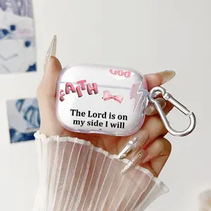 Faithful Divine Assurance Pattern Protective Case for AirPods 4/3/2/1/Pro/Pro2 Soft TPU Earphone Cover, Transparent with Keychain