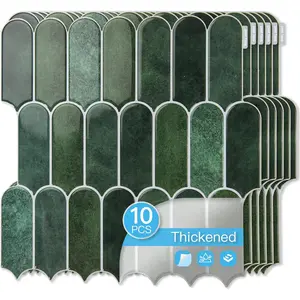 12 x 12 Inch Heavy-Duty Peel and Stick Backsplash, Self-adhesive Wall Tiles for Kitchen Bathroom Decor, 10-Pack Dark Green