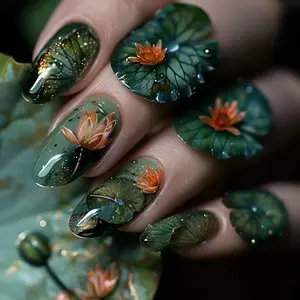 Elegant Vintage Leaf Design Glossy False Nails Set, Reusable Detachable Nail Art Strips, Perfect for Daily Parties Vacations Travel
