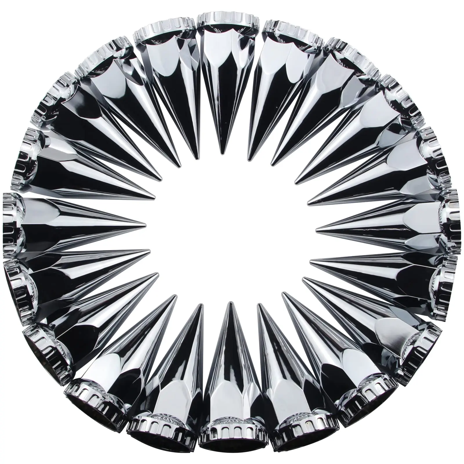 33mm X 4 3/4" Thread On Spike Lug Nuts Covers Abs Chrome Plastic Screw Flanged Nut Cover Spikes For Semi 20pcs