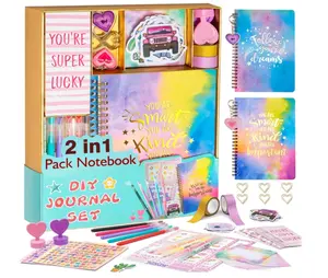 100+ Pcs DIY Journal Kit for Teen Girls - Scrapbook Supplies & Aesthetic Stationary Set with 2 Spiral Notebooks, Stickers, Glitter Pens - Arts and Crafts Birthday Gift for Tweens Girls Age 8-12+