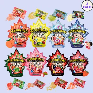 Striking popping candy - Fiesta pack - strawberry, watermelon, lychee, cola, lemon, soda, electric shock and peach (20 Pouches) 30g - 16 pack of 2 each flavor