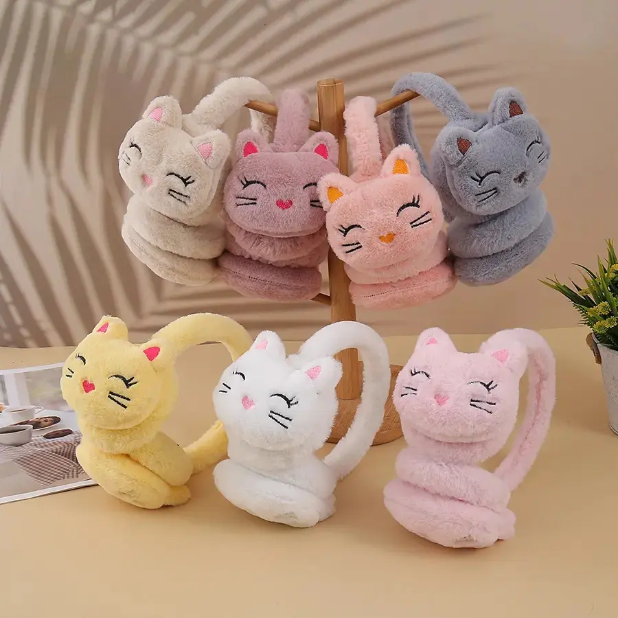 Kids' Winter Plush Ear Warmers - 1 Piece, Cute Cartoon Cat Animal Design, Windproof Frost-Resistant, Lightweight Construction, Outdoor Cycling-Skiing, Gift-Ready Christmas Gift for Girls, Animals, One Size Fits All