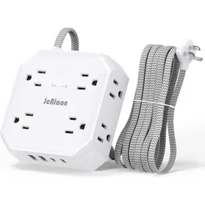 Power Strip Surge Protector - 8 Outlets with 4 USB (2 USB C) Charging Ports,JcBlaon Multi Ultra Thin Flat Plug Outlet Adapter with 5Ft Braided Extension Cord for Home, Office, Dorm,Travel Essentials