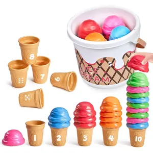 Ice Cream Preschool Learning Activities Counting and Color Sorting Set Stacking Toys for Kids 3-5, Safety Fine Motor Skills Toy, Math Learning Resources Easter Basket Stuffers for Toddler 30Pack
