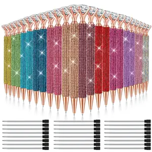 12/24pcs Sparkling Crystal Ballpoint Pen - Scalable, Sparkling Crystal Design, Black Ink - Includes 24 Pen Chips - Perfect for Office, Wedding Parties, and Weddings