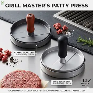 Food Hammer Kitchen Tool 1 Set Round Shape Hamburger Press Aluminum Alloy 12 cm Hamburger Meat Beef Grill Burger Press Patty Maker Mold Set+100 PCS Absorbent Paper