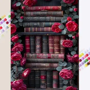 1 DIY Handmade Diamond Painting Kit, 5D Diamond Art Set, DIY Decoration, Rose Bookshelf Diamond Painting Set Full Round Diamond, Mosaic, Diamond Art, DIY Art Home Decoration, Suitable for Christmas.
