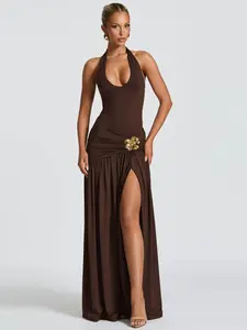 ELI Women Summer Halter Backless Party Club Beach Vacation Bodycon Long Dress