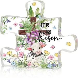 Ideal Easter Gifts- Acrylic Puzzle Plaque, Religious Easter He Is Risen Lamb & Bunny, Birthday Gifts for Girlfriend Boyfriend Husband Wife