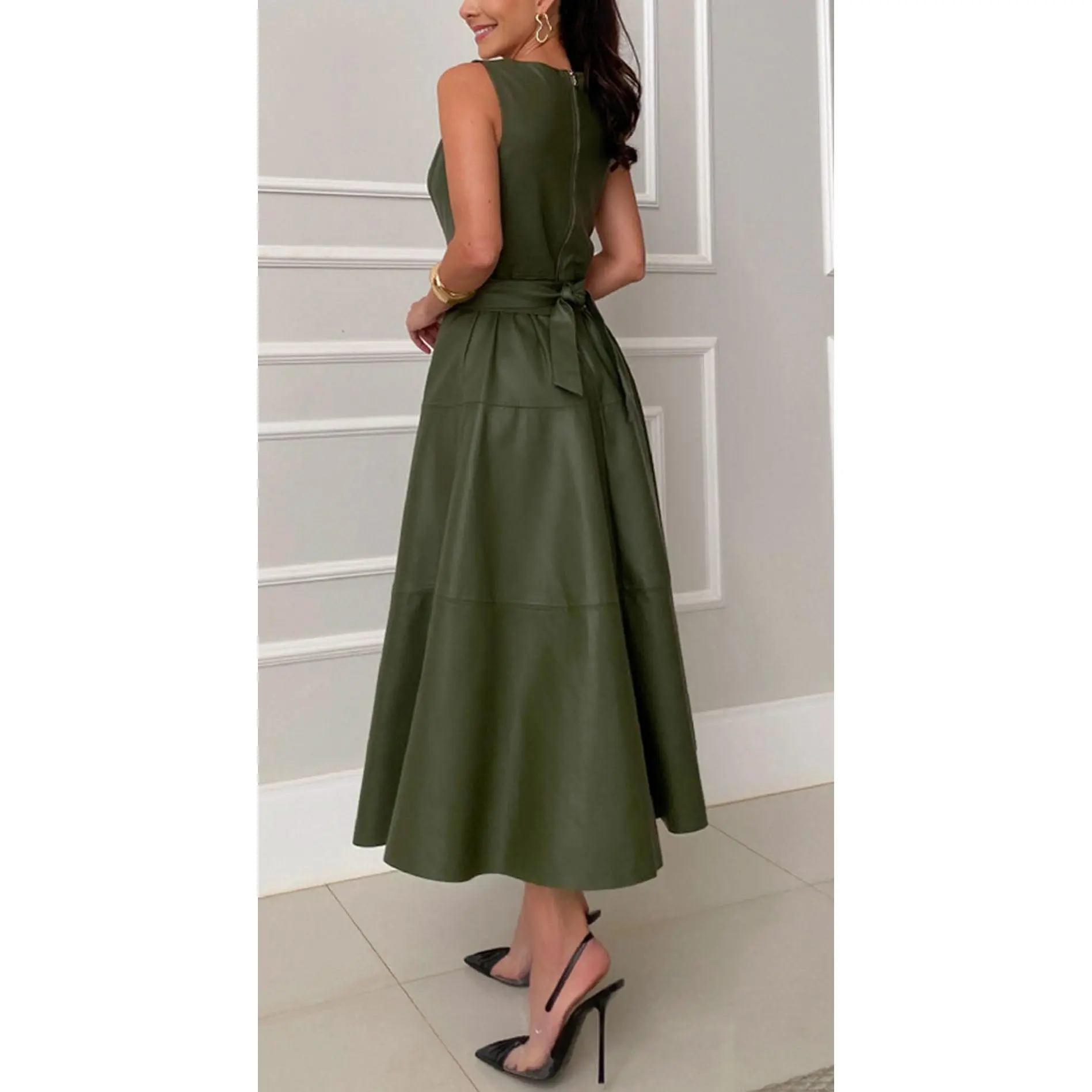 CHARTOU Women's Summer and Autumn Sleeveless PU Faux Leather Dress Elegant Flowing Maxi Dress with Belt - TikTok Shop CHARTOU Women's Summer and Autumn Sleeveless PU Faux Leather Dress Elegant Flowing Maxi Dress with Belt - TikTok Shop