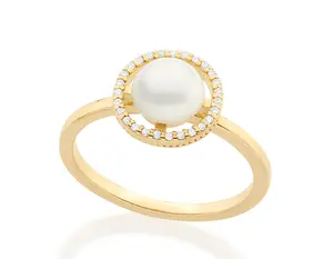 GOLD RING WITH ZIR AND PEARLS