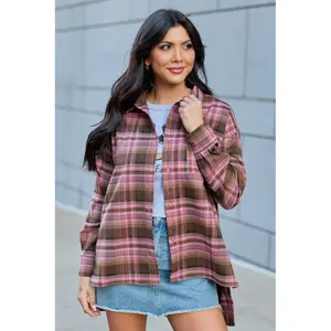 Autumn Pink And Brown Plaid Flannel Top FINAL SALE